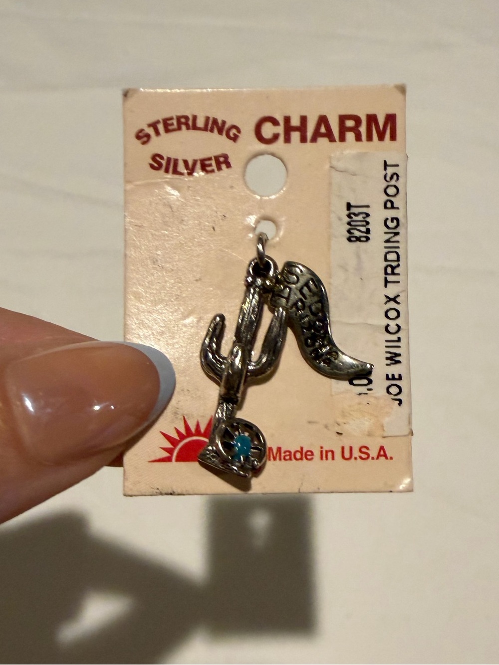 Vintage Sterling Silver Saguaro Cactus Turquoise Wagon Wheel Southwest Charm View 2